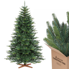 SALCAR Künstlicher Weihnachtsbaum mit Holzständer, Premium PE+PVC Tannenbaum, Realistische & Dichte Optik, Einfacher Aufbau für Innenräume