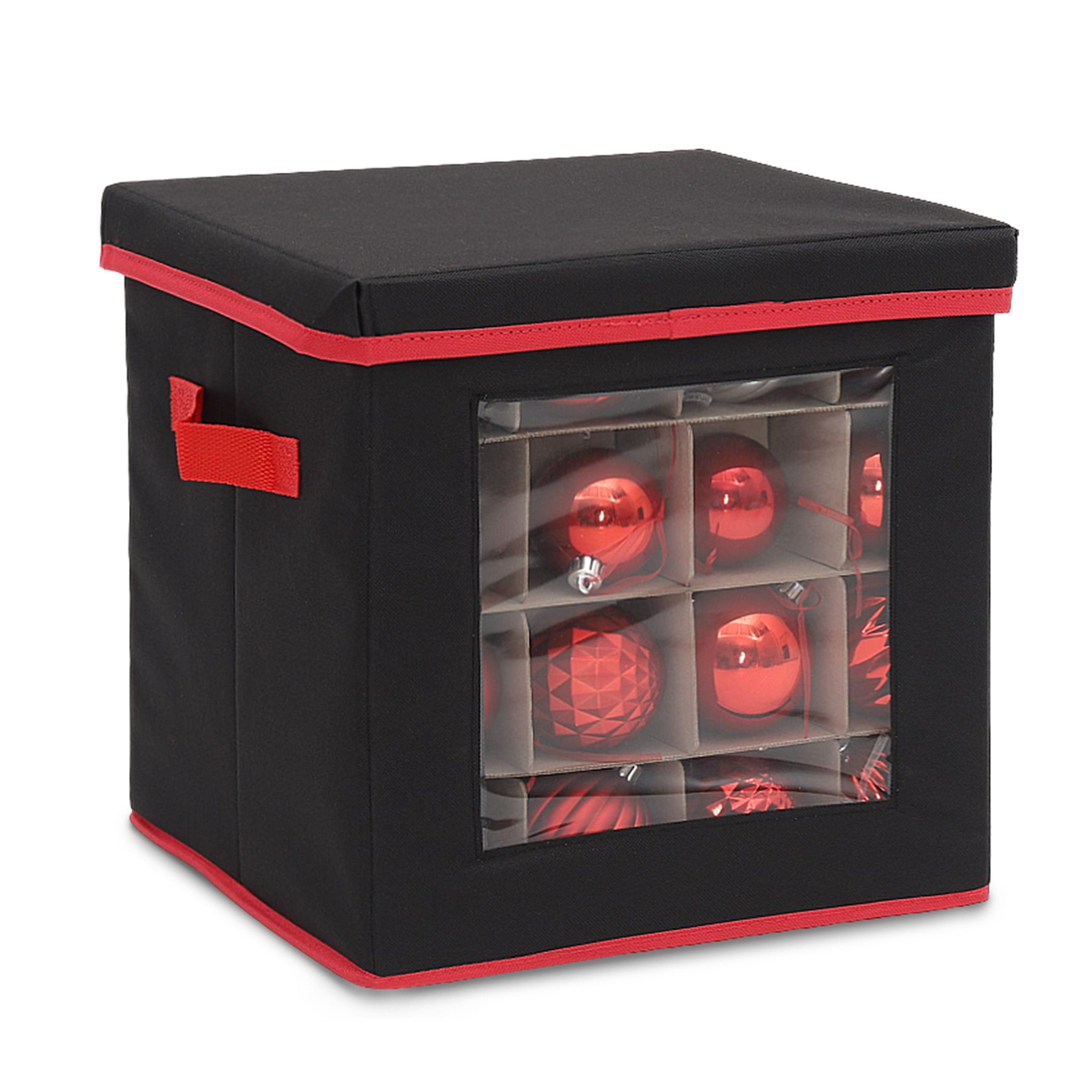 Salcar Aufbewahrungsbox Schwarz für 64 Weihnachtskugeln – Faltbare Weihnachtsdeko-Box 30,5 cm mit Fächern & flexiblen Trennwänden