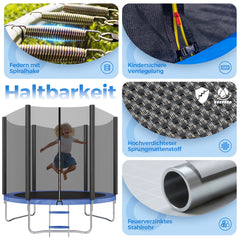 Sekey Trampolin Ø 244 cm für Garten – TÜV/GS-zertifiziertes Outdoor Trampolin mit Sicherheitsnetz, W-Beinen & Leiter – Wetterfest & stabil für Kinder ab 3 Jahren