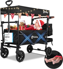 Sekey 110L / 150KG Faltbarer Bollerwagen mit Dach, Schiebegriff, Fußbreme, PU Räder, 5050 Sekey