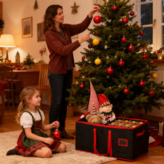 Salcar Schwarze Aufbewahrungsbox für 128 Weihnachtskugeln – Faltbare Christbaumkugel-Box 64,8×32,3×34,2 cm mit 128 Fächern, Tragegriffen & Doppelreißverschluss