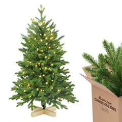 Salcar Künstlicher Weihnachtsbaum mit LED-Beleuchtung und Echtholzfuß – 120 bis 210 cm