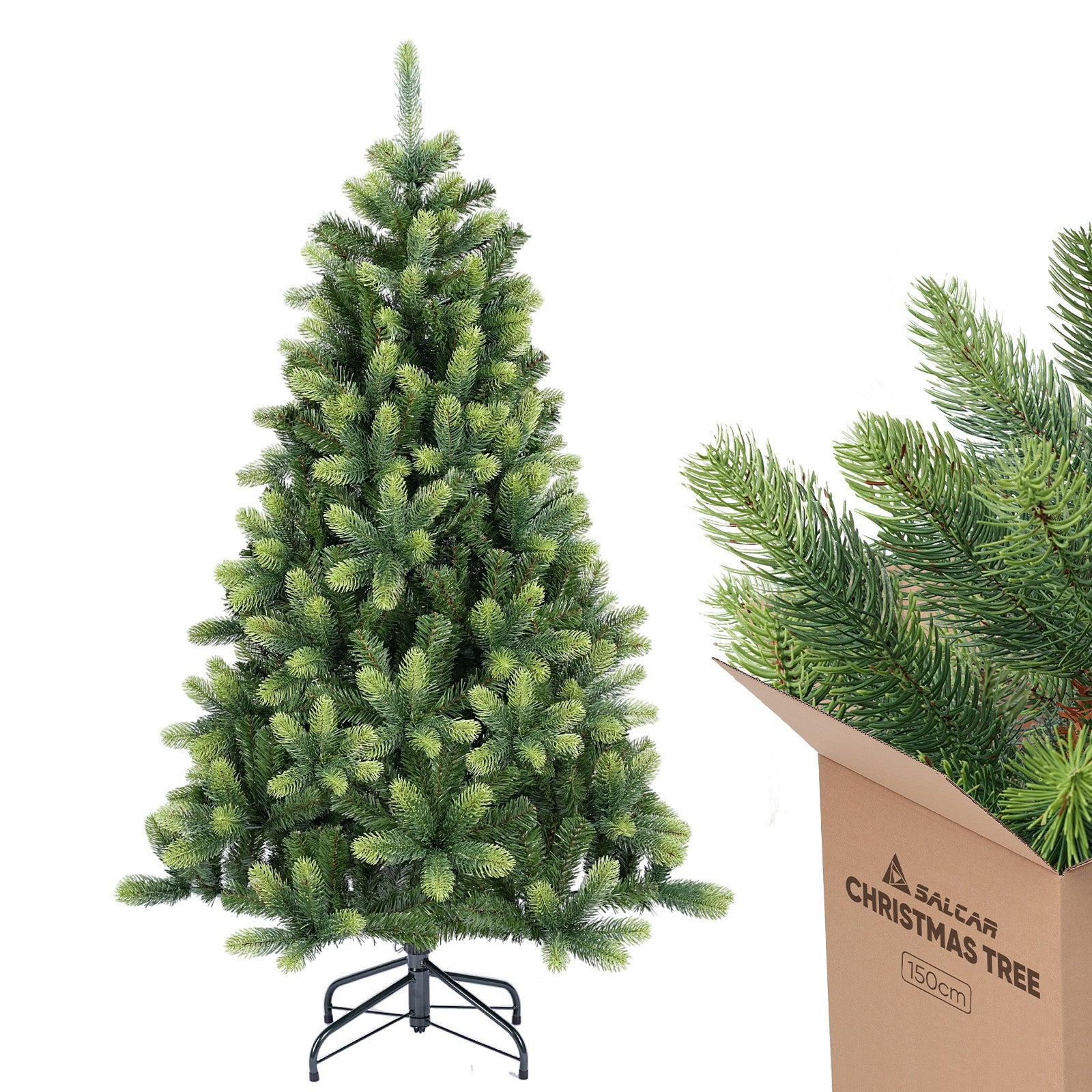 SALCAR 150 cm/180 cm/210 cm Künstlicher Weihnachtsbaum – Realistische PE-Rundspitzen, Unsichtbare PVC-Zweige, Stabiler Metallständer, Perfekt für Innenbereich
