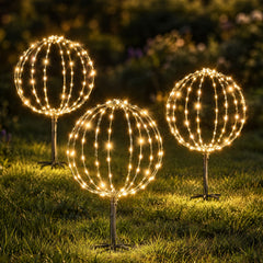 Salcar LED Kugelleuchten Garten Außen 30 cm – 3er Set Metall Leuchtkugeln mit Timer und 8 Lichtmodi
