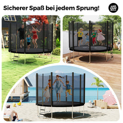 Sekey Trampolin Ø 366 cm für Garten – TÜV/GS-zertifiziertes Outdoor Trampolin mit Sicherheitsnetz, W-Beinen & Leiter – wetterfest & kindersicher, bis 150 kg belastbar