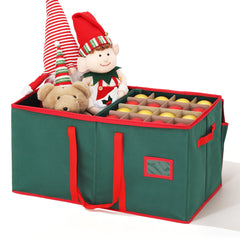 SALCAR Grüne Aufbewahrungsbox für 128 Weihnachtskugeln – Faltbare Christbaumkugel-Box 64,8×32,3×34,2 cm mit 128 Fächern, Tragegriffen & Doppelreißverschluss