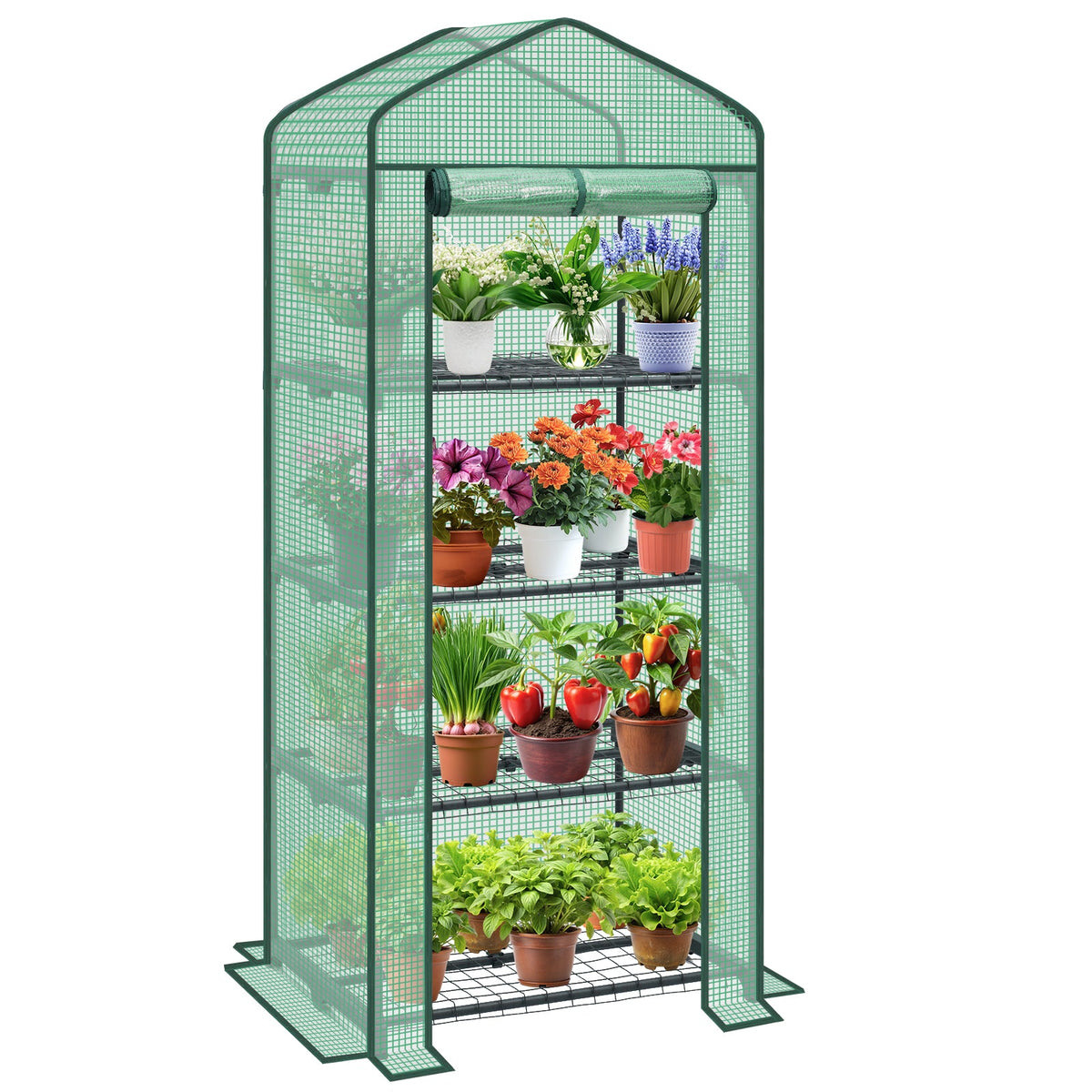 Sekey Mini-Gewächshaus für Tomaten mit 4 Ebenen Kompaktes Foliengewächshaus für Balkon & Garten, Stabil & Platzsparend (160×70×50 cm) Sekey