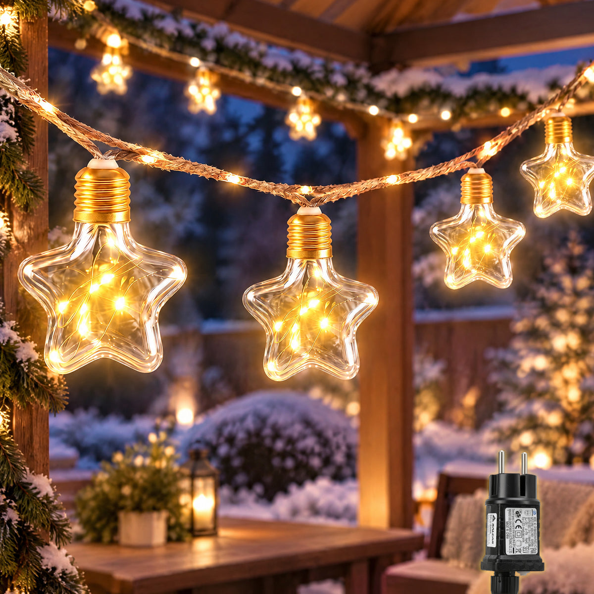 Salcar Lichterkette mit Hanfseil – 10 Glühbirnen, 5 m, Warmweiß, 8 Modi, für Garten & Terrasse