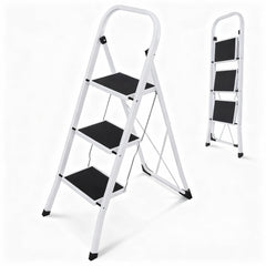 Sekey Klappbare Trittleiter 2 oder 3 Stufen – Stabile Stahlleiter, rutschfeste Stufen, platzsparend faltbar, SGS EN14183 geprüft, bis 150 kg belastbar