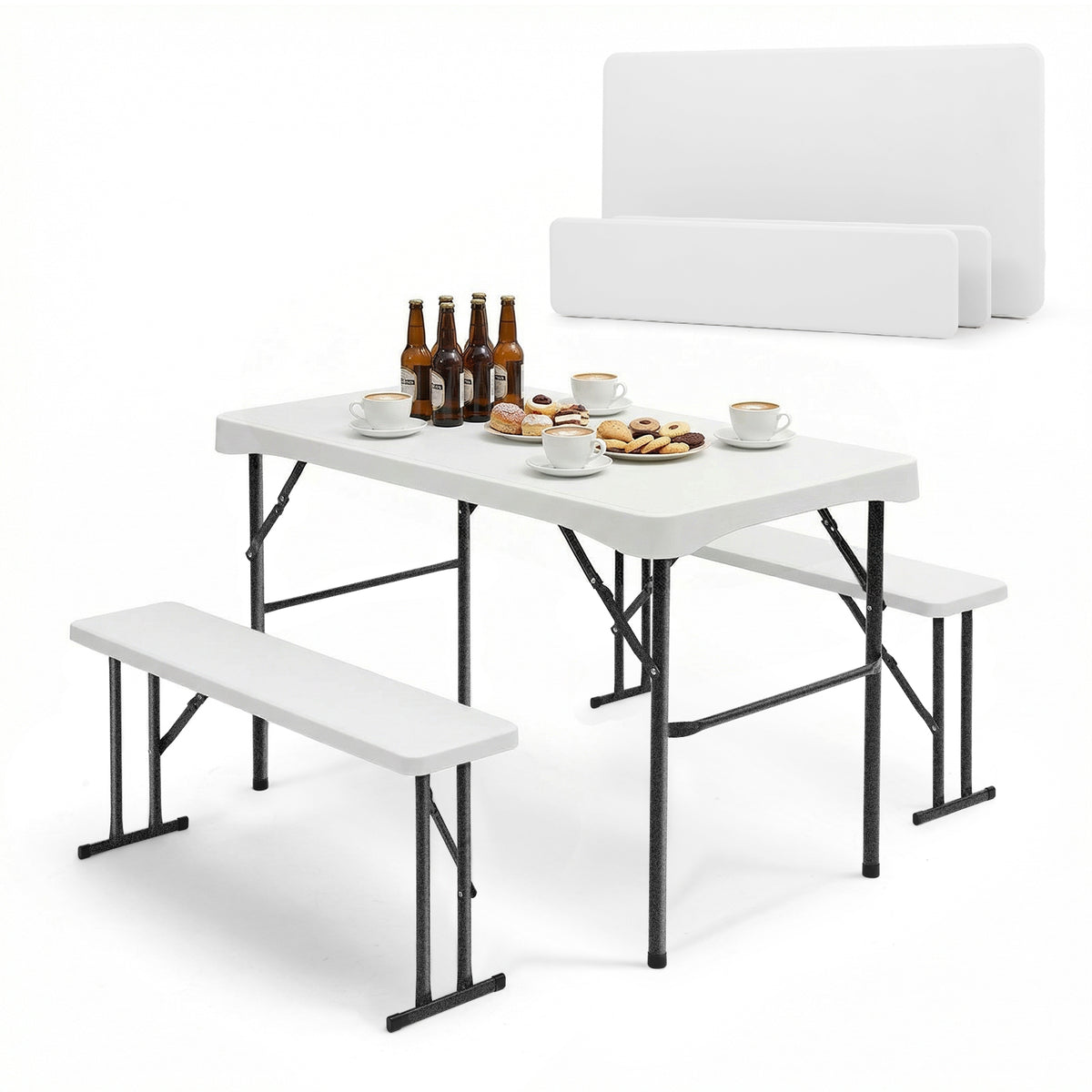 Sekey Beer Tent Set 113 cm – 3-Piece Folding Set with Table &amp; 2 Benches | Dining Set for Garden, Balcony, Camping or Party