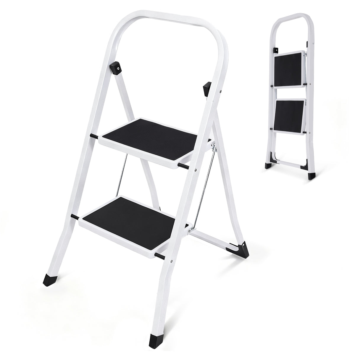 Sekey Klappbare Trittleiter 2 oder 3 Stufen – Stabile Stahlleiter, rutschfeste Stufen, platzsparend faltbar, SGS EN14183 geprüft, bis 150 kg belastbar
