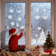 Salcar Christmas Window Cling – Self-adhesive window stickers for winter decoration, visible on both sides, reusable – Christmas trees, snowflakes &amp; reindeer