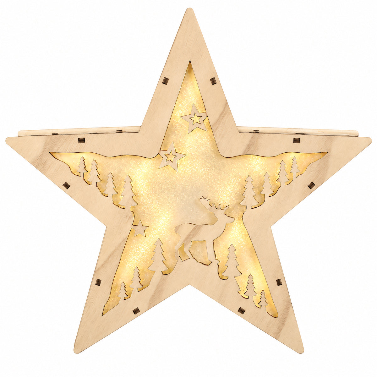 Salcar LED Weihnachtsstern aus Holz – 30 cm, 10 LEDs, Warmweiß, Glitzereffekt, Batteriebetrieb