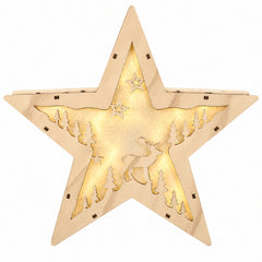 Salcar LED Weihnachtsstern aus Holz – 30 cm, 10 LEDs, Warmweiß, Glitzereffekt, Batteriebetrieb