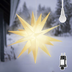Salcar LED Papierstern Weiß – Beleuchteter 3D Weihnachtsstern mit 18 Spitzen, Warmweißes Licht, Hängende Weihnachtsdeko für Fenster & Innenbereich, Herrnhunter Sterne
