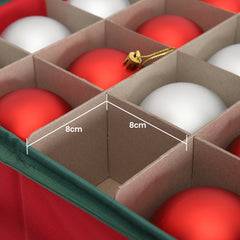 Salcar Rote Aufbewahrungsbox für 128 Weihnachtskugeln – Faltbare Christbaumkugel-Box 64,8×32,3×34,2 cm mit 128 Fächern, Tragegriffen & Doppelreißverschluss