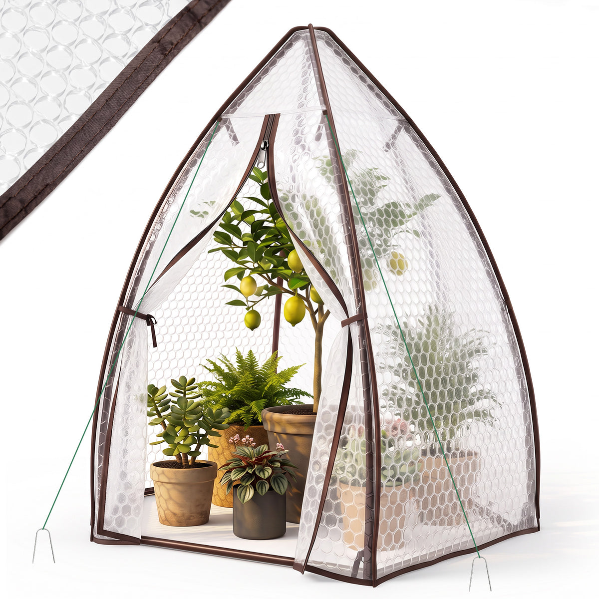 Sekey Foliengewächshaus 160 × 160 × 180 cm – 140 g/m² Luftpolsterfolie, isolierend, sechseckig, mit Reißverschlusstür