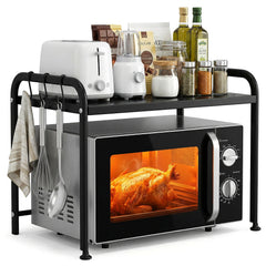 Sekey Mikrowellenregal 59 × 36 × 42,5 cm – Küchenregal aus Metall mit Ablage & 3 Haken, Mikrowellenständer für mehr Stauraum, Schwarz