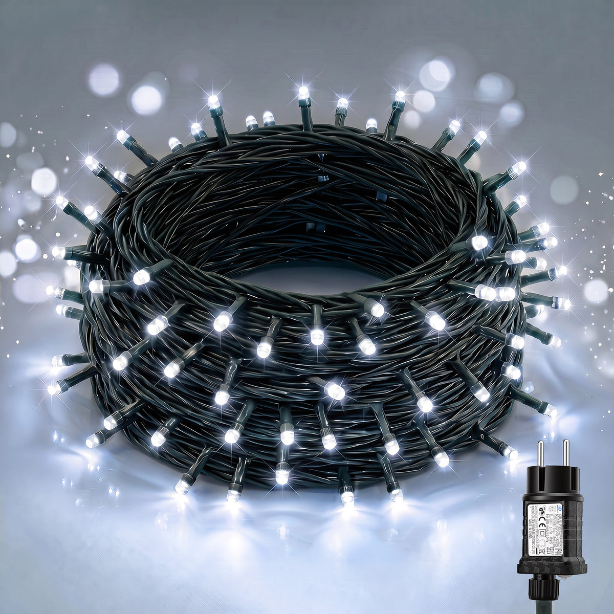 Salcar LED Lichterkette 5 m mit 50 LEDs, Kaltweiß, 8 Lichtmodi & Memory, 4,5 V Niedervolt, Weihnachtsbeleuchtung für Innen & Außen