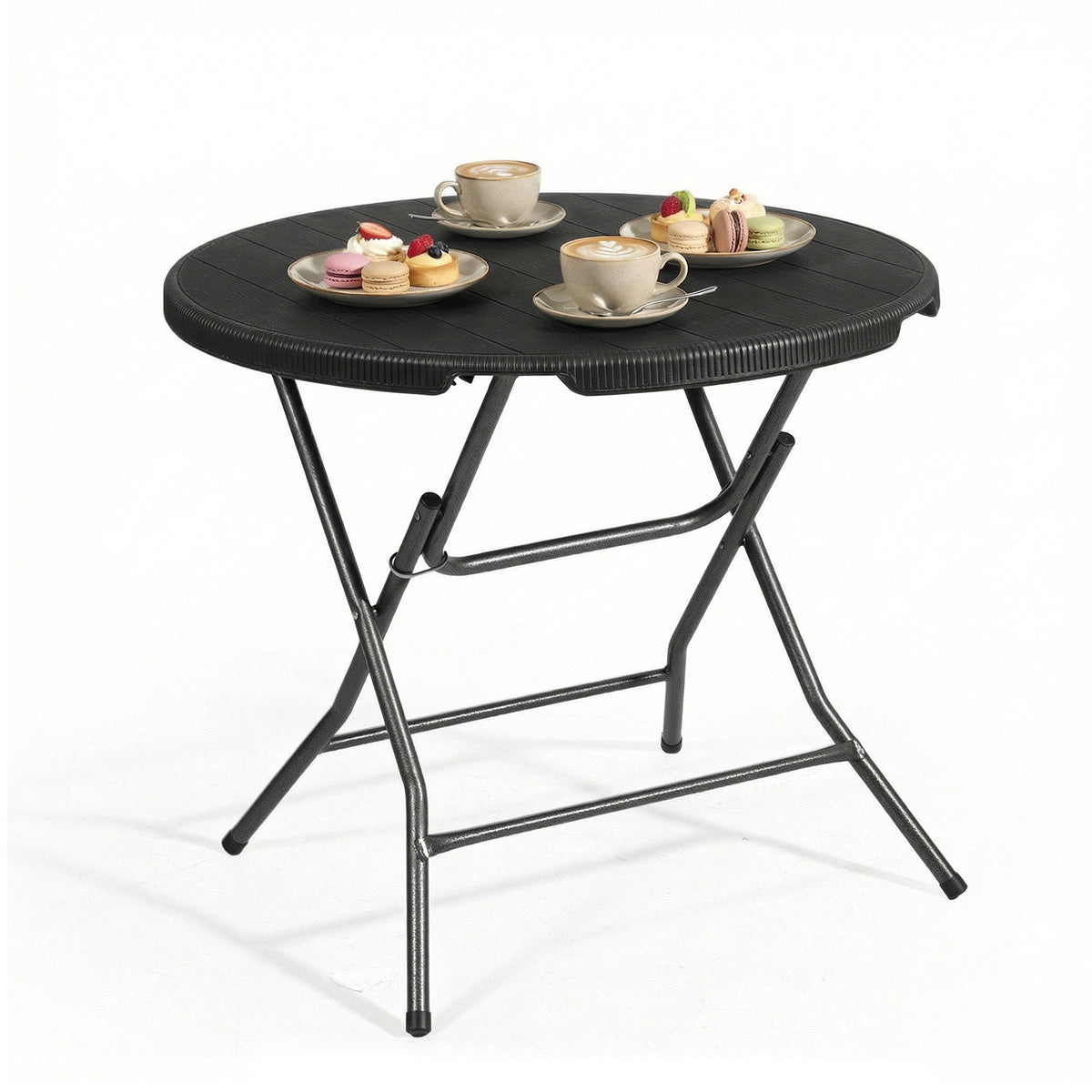 Sekey Runder Klapptisch Ø 81 cm – Campingtisch & Balkontisch klappbar, stabiler Gartentisch in Holzoptik, Beistelltisch für Balkon, Garten & Terrasse