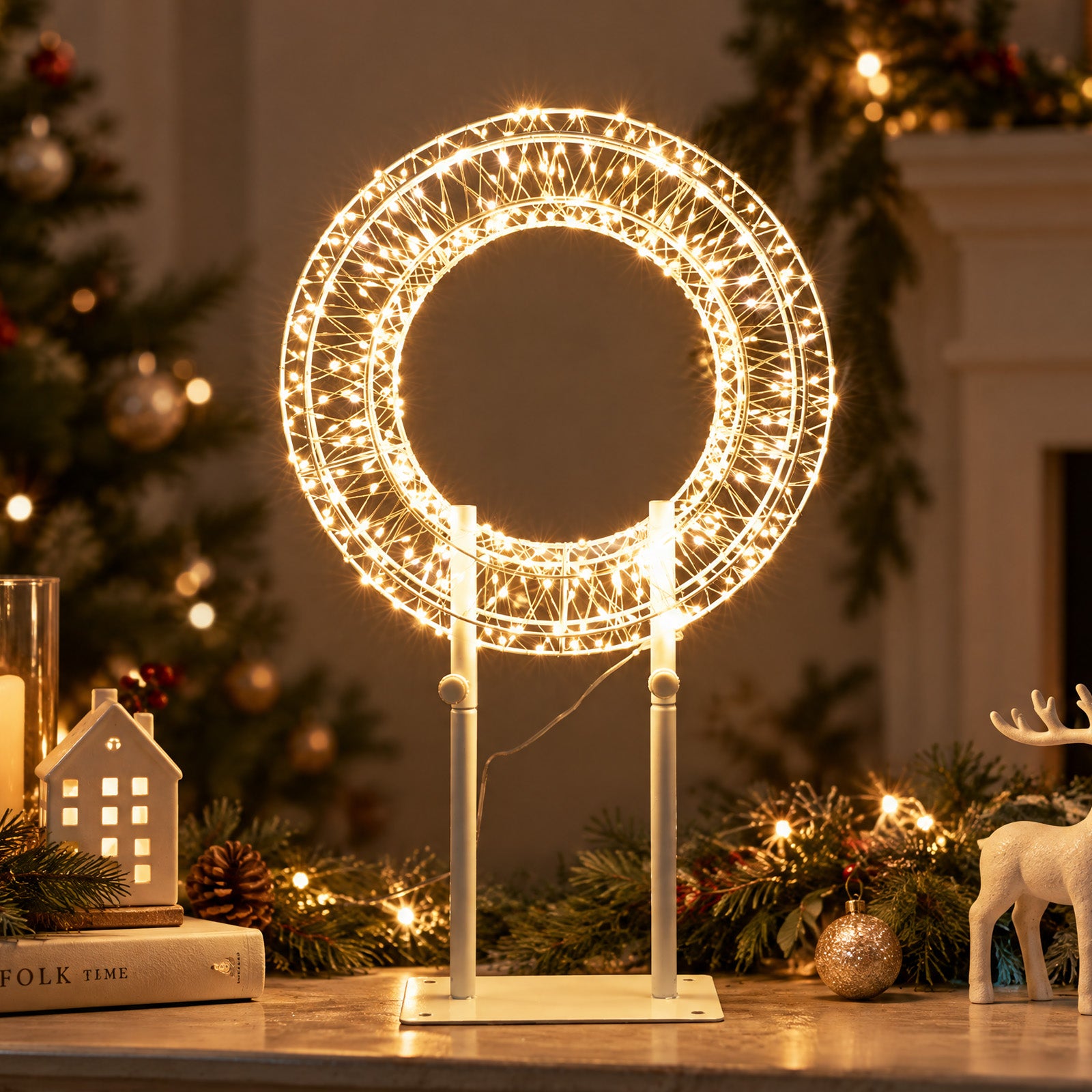 Salcar LED Lichterkranz 3D Metall – Weihnachtskranz mit warmweißen LED – sekeymall
