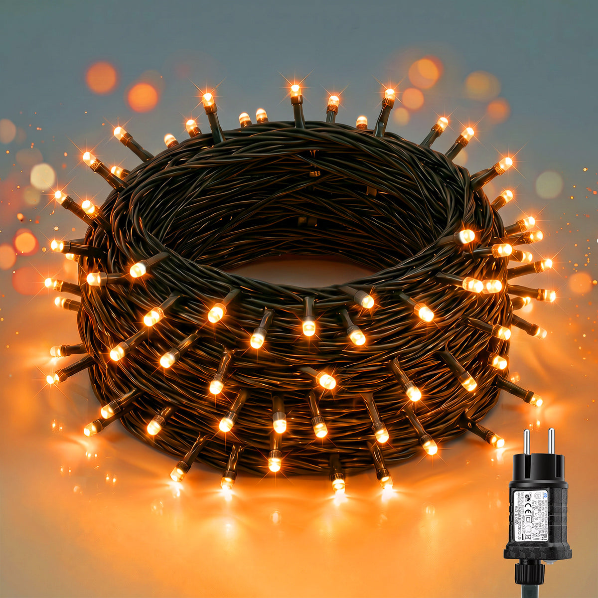 Salcar LED Lichterkette 5 m mit 50 LEDs, Orange, 8 Lichtmodi & Memory, 4,5 V Niedervolt, Weihnachtsbeleuchtung für Innen & Außen