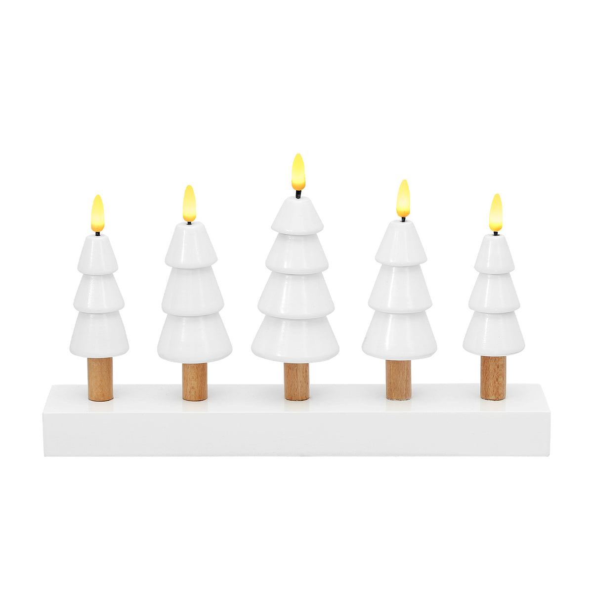 Salcar LED Weihnachtskerzenbaum – 5-flammiger Tischleuchter aus Holz, Warmweiß – Batteriebetriebenes LED Dekolicht für Advent & Weihnachten