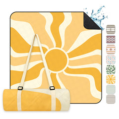 Sekey Picknickdecke Wasserdicht – Sandfreie Stranddecke mit Sonnen-Motiv, PEVA-Unterseite & Tragegurt für Picknick, Camping und Strand