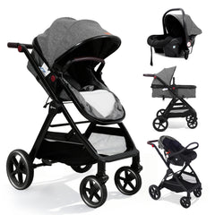 Sekey BW600 3-in-1 Kombi-Kinderwagen – Reisesystem mit Babyschale, Liegewanne & Buggy, Moskitonetz, Regenschutz, Federung, 5-Punkt-Gurt, All-Wetter Travel System 0–4 Jahre