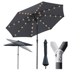 Sekey Solar-LED Sonnenschirm 300cm mit 40 LED, UV 50+, Alu-Sonnenschirm mit Kurbel Sekey