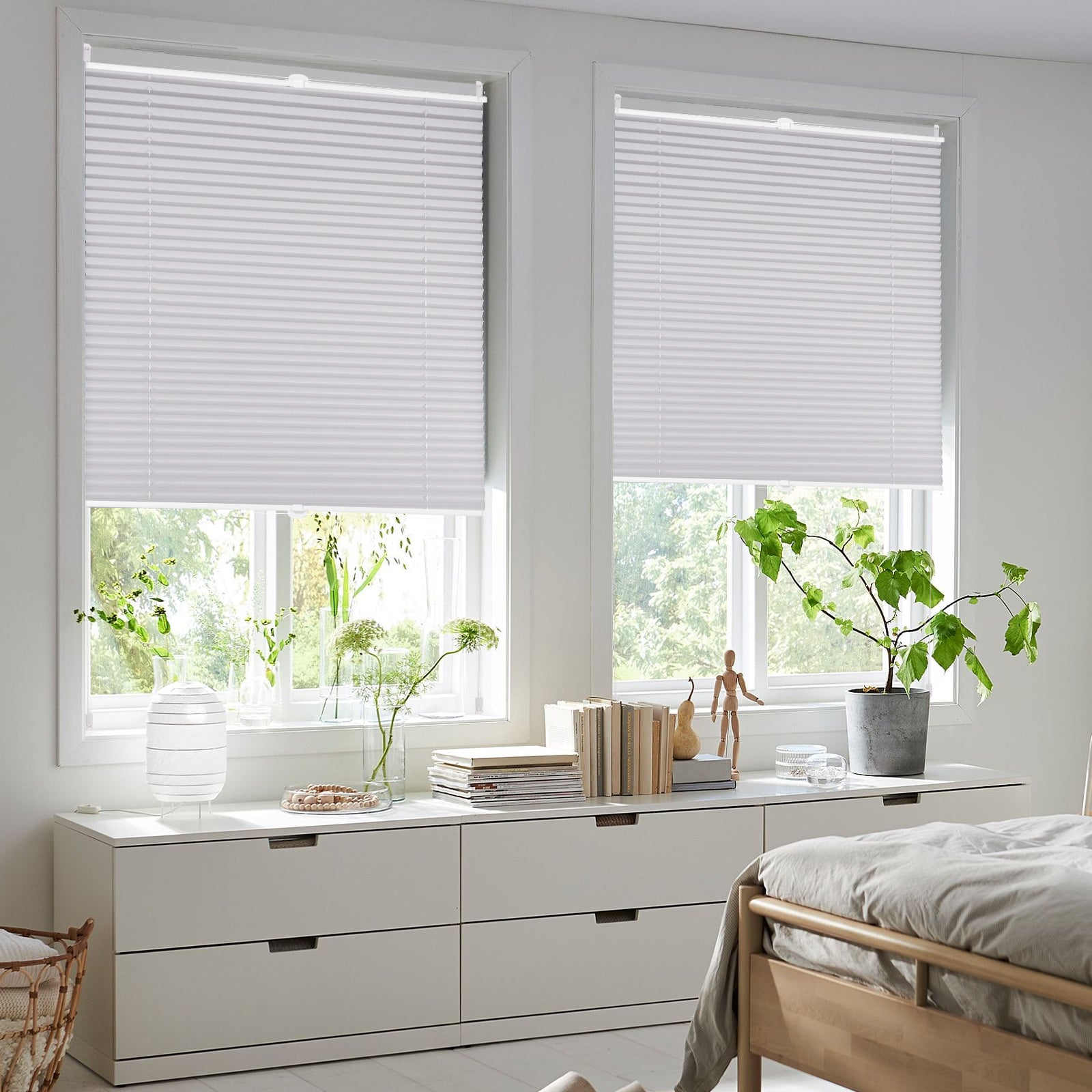 Sekey pleated blinds without drilling, light grey