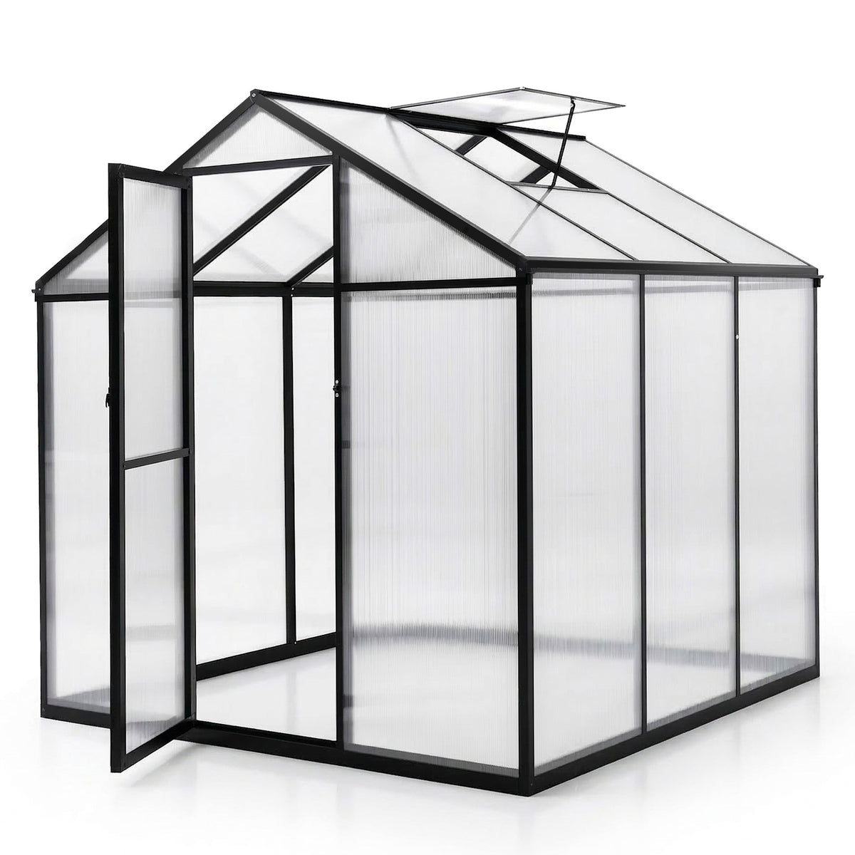 Sekey Aluminium-Gewächshaus 185x185x195 cm – Wetterfestes & winterfestes Tomatenhaus mit 6 mm Hohlkammerplatten und nach außen öffnender Tür