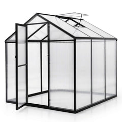 Sekey Aluminium-Gewächshaus 185x185x195 cm – Wetterfestes & winterfestes Tomatenhaus mit 6 mm Hohlkammerplatten und nach außen öffnender Tür