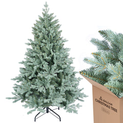 SALCAR Künstlicher Weihnachtsbaum aus PE & unsichtbaren PVC-Spitzen – Natürliche graugrüne Tanne mit Schnellaufbau-Klappsystem & stabilem Metallständer (150 cm / 180 cm / 210 cm)
