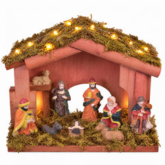 Salcar Weihnachtskrippe aus Holz mit Figuren – 20 LEDs, Batteriebetrieben, 23,5 cm Weihnachtsdeko