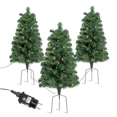SALCAR 3er-Set Künstlicher Weihnachtsbaum 60 cm mit warmweißer LED-Beleuchtung – PVC Tannenzweige mit Erdspieß, Außenbereich & Gartendeko mit Fernbedienung & Timer
