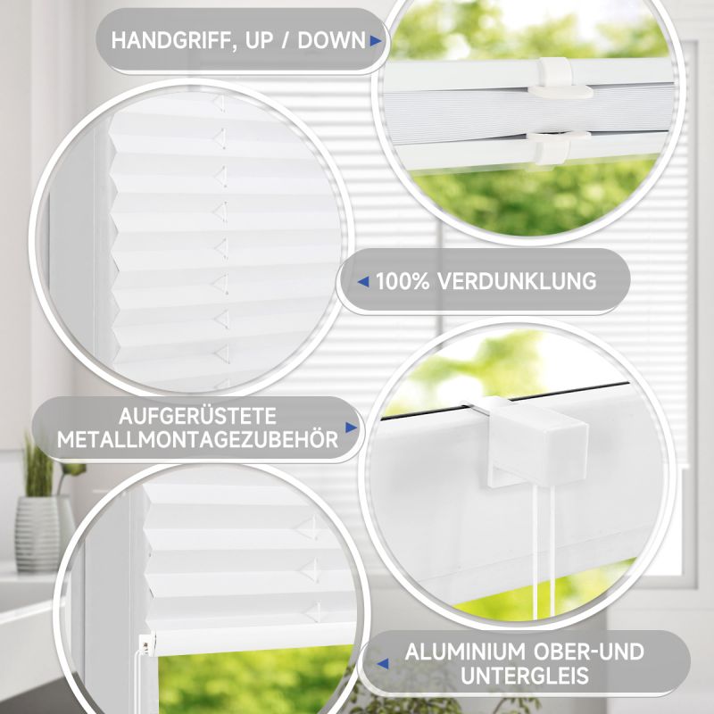 Sekey pleated blinds without drilling, 100% blackout, white