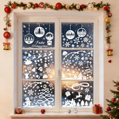 Salcar Fensterbilder Weihnachten – Wiederverwendbare Fensterdeko Weiß, Selbstklebend ohne Kleber, Beidseitig Sichtbar mit Schneeflocken, Häusern & Schneemann Salcar