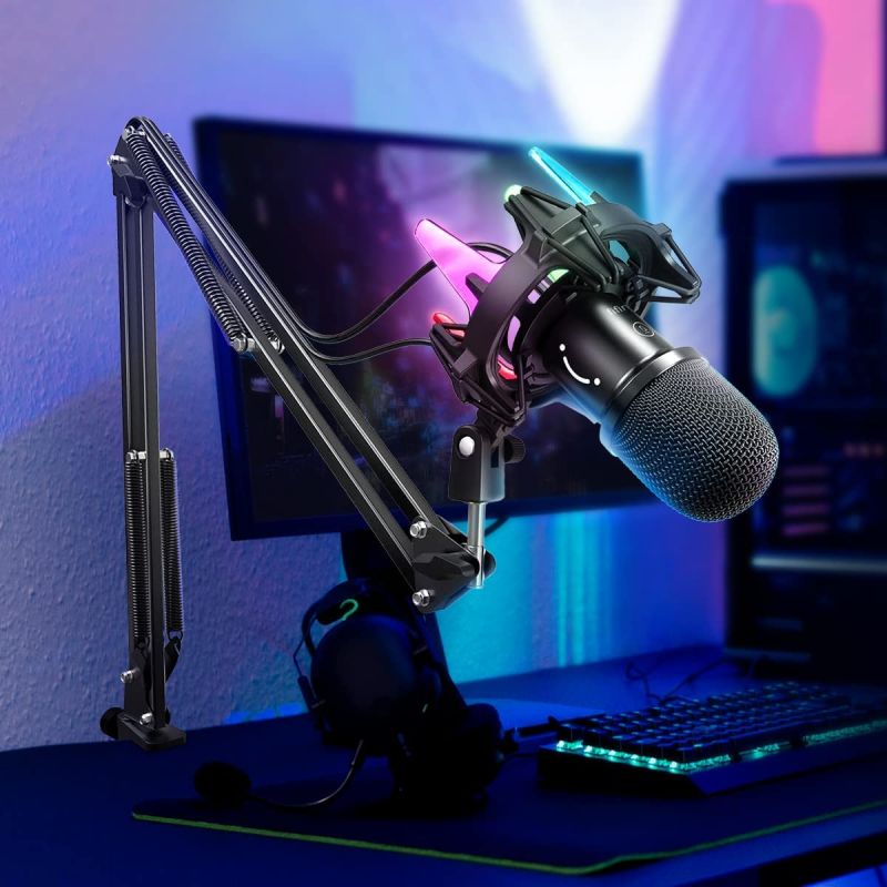 FIFINE USB Dynamisches Mikrofon mit Arm, Stummschalttaste und Shock Mount