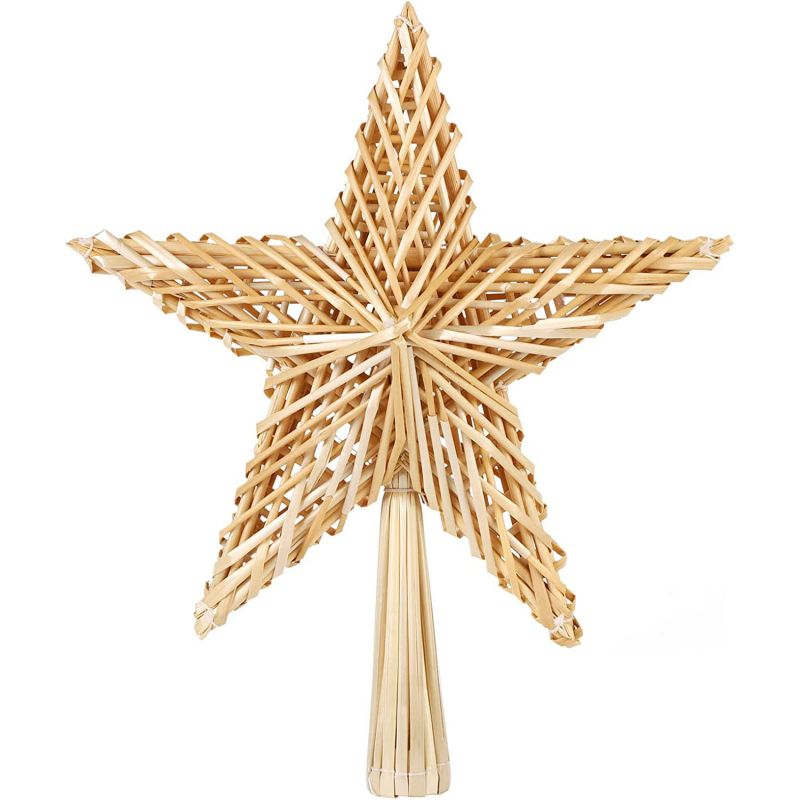 SALCAR Christmas tree topper straw star Christmas tree decoration for Christmas, fir tree topper for the Christmas tree, 25cm