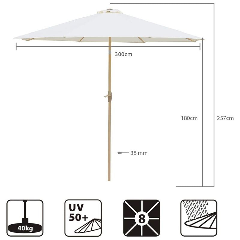 Sekey 300 cm parasol with crank, sun protection UV50+, made of wood-metal