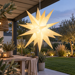 Salcar LED Papierstern Weiß – Beleuchteter 3D Weihnachtsstern mit 18 Spitzen, Warmweißes Licht, Hängende Weihnachtsdeko für Fenster & Innenbereich, Herrnhunter Sterne