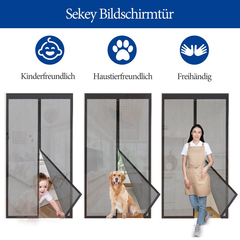 Sekey Kratzfest Magnet Fliegengitter Tür aus Polyester, Schwarz