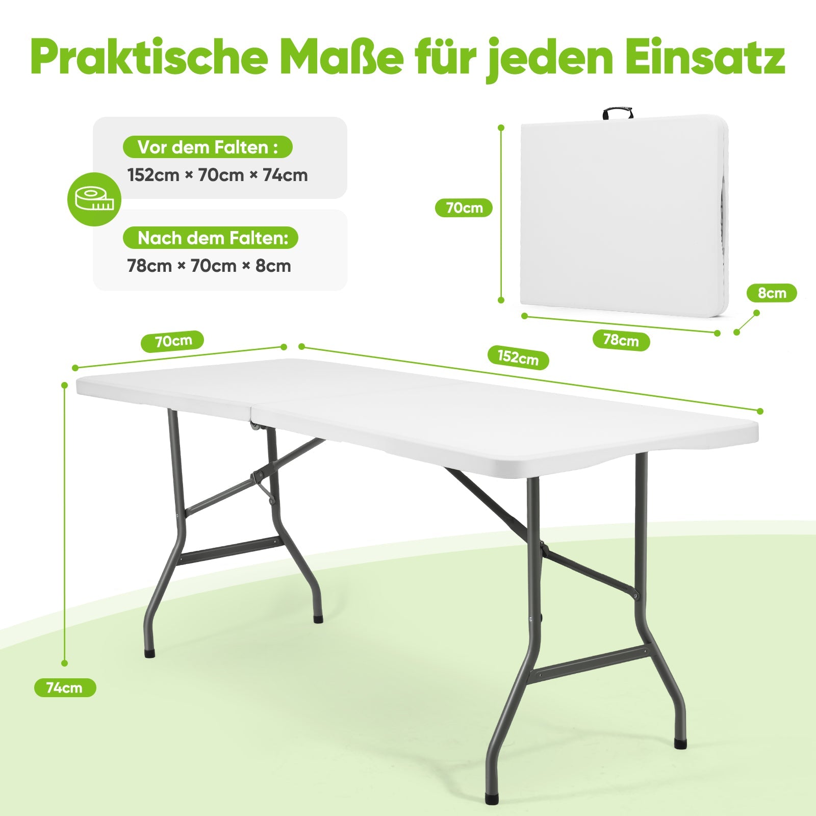 campingtisch maße Sekey Klapptisch 152x70x74 cm – Robuster Buffettisch aus Kunststoff, – sekeymall