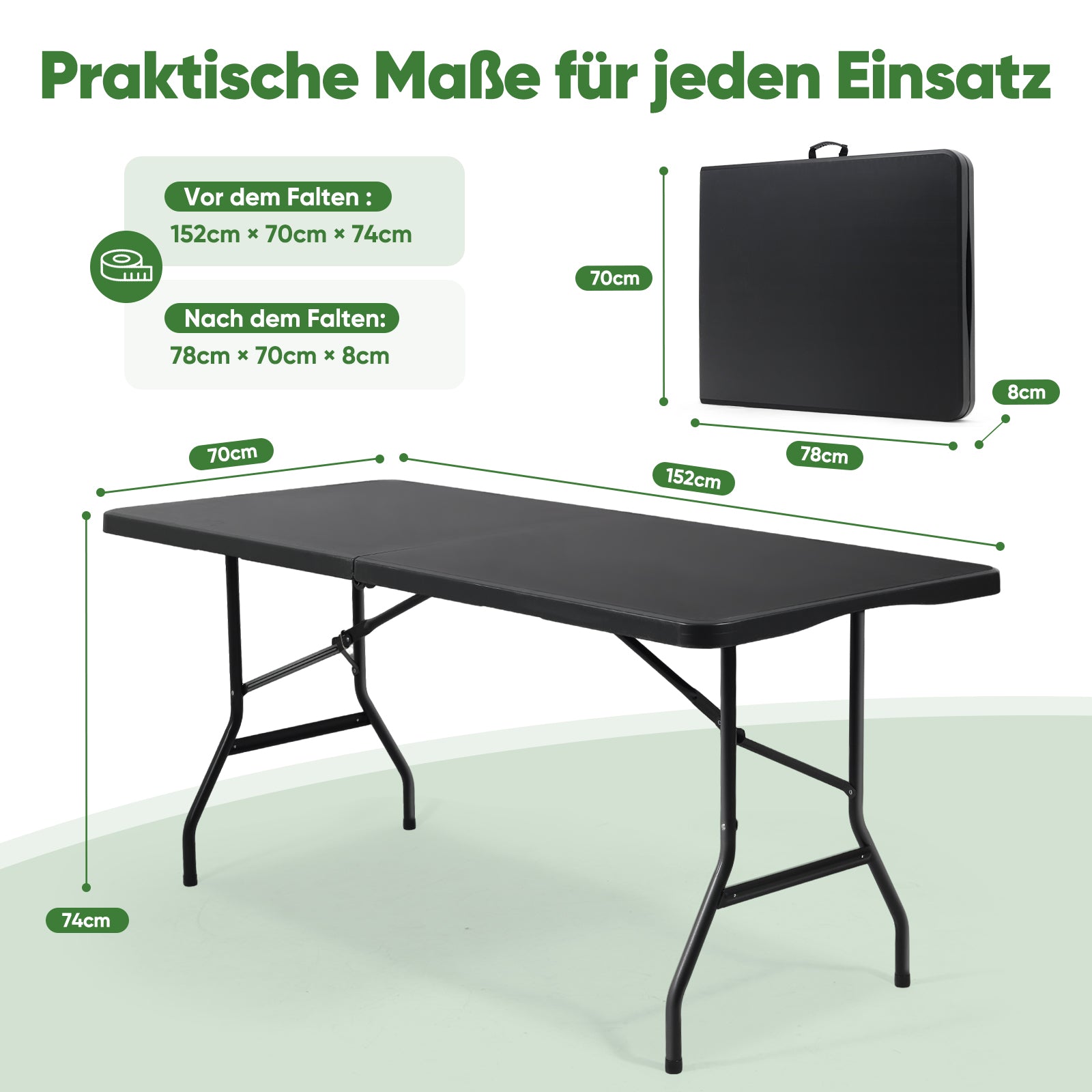 kunststoff campingtisch Sekey Klapptisch 152x70x74 cm – Robuster Buffettisch aus Kunststoff, – sekeymall