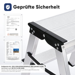 Sekey Aluminium Klappleiter 2 Stufen – Beidseitig Begehbar, Rutschfest, TÜV & SGS geprüft, bis 150 kg belastbar