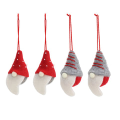 Salcar Christbaumschmuck 4er Set – Handgefilzte Weihnachtsanhänger Wichtel 10 cm aus Wollfilz, Rot & Grau, Baumschmuck Handarbeit für Weihnachtsbaum & Fenster