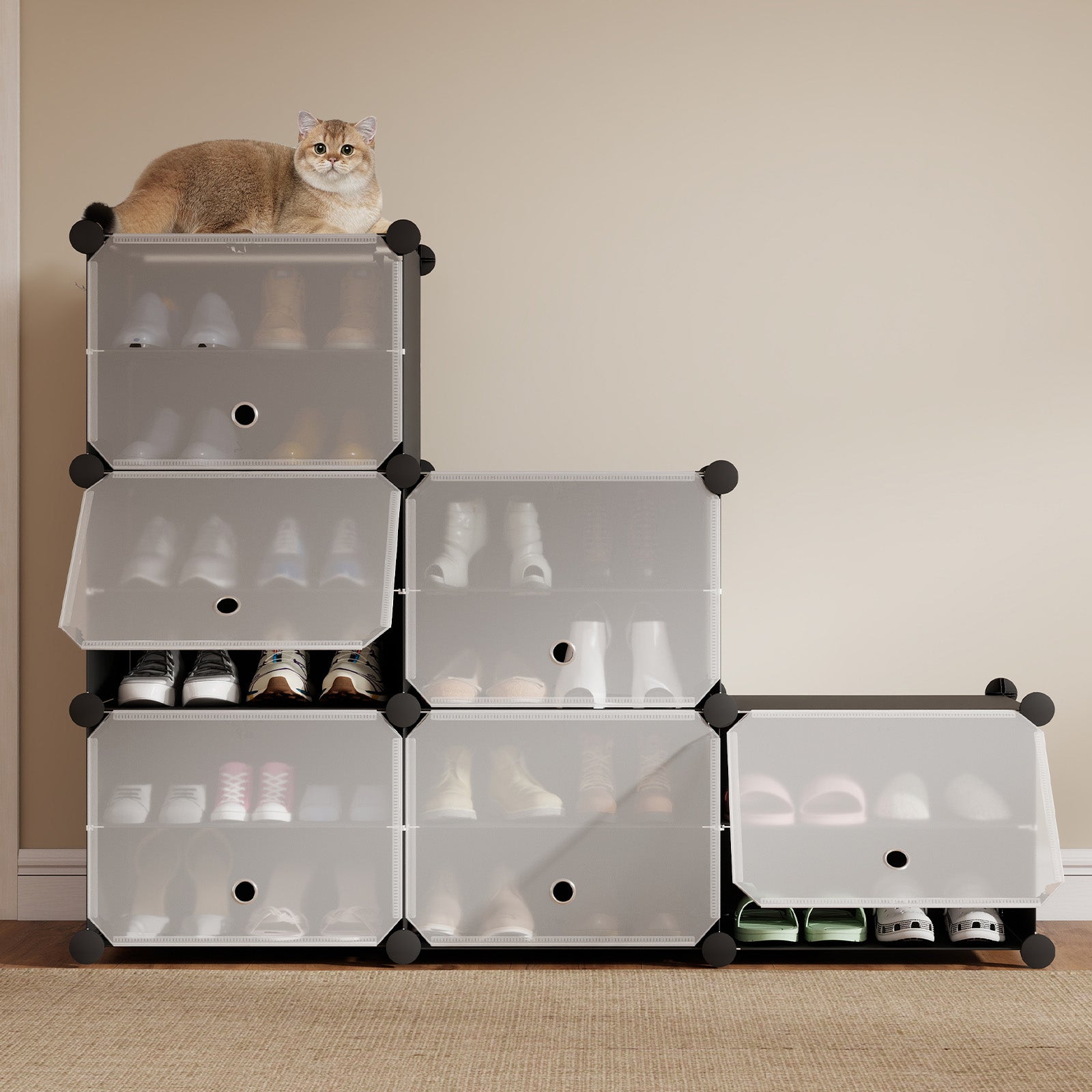 Sekey Schuhschrank Schwarz – Modulares Stecksystem, stabil & platzsparend, ideal für Flur & Kleiderschrank