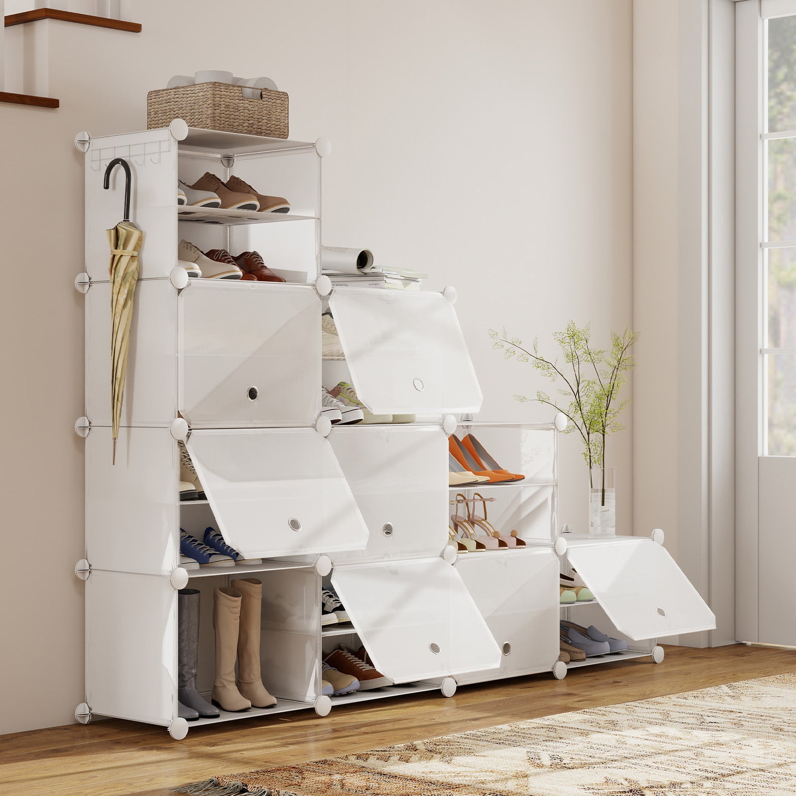 Sekey Weiß Schuhschrank mit 6/8/10 Fächern – Großes modulares Schuhregal für bis zu 24 Paar Schuhe