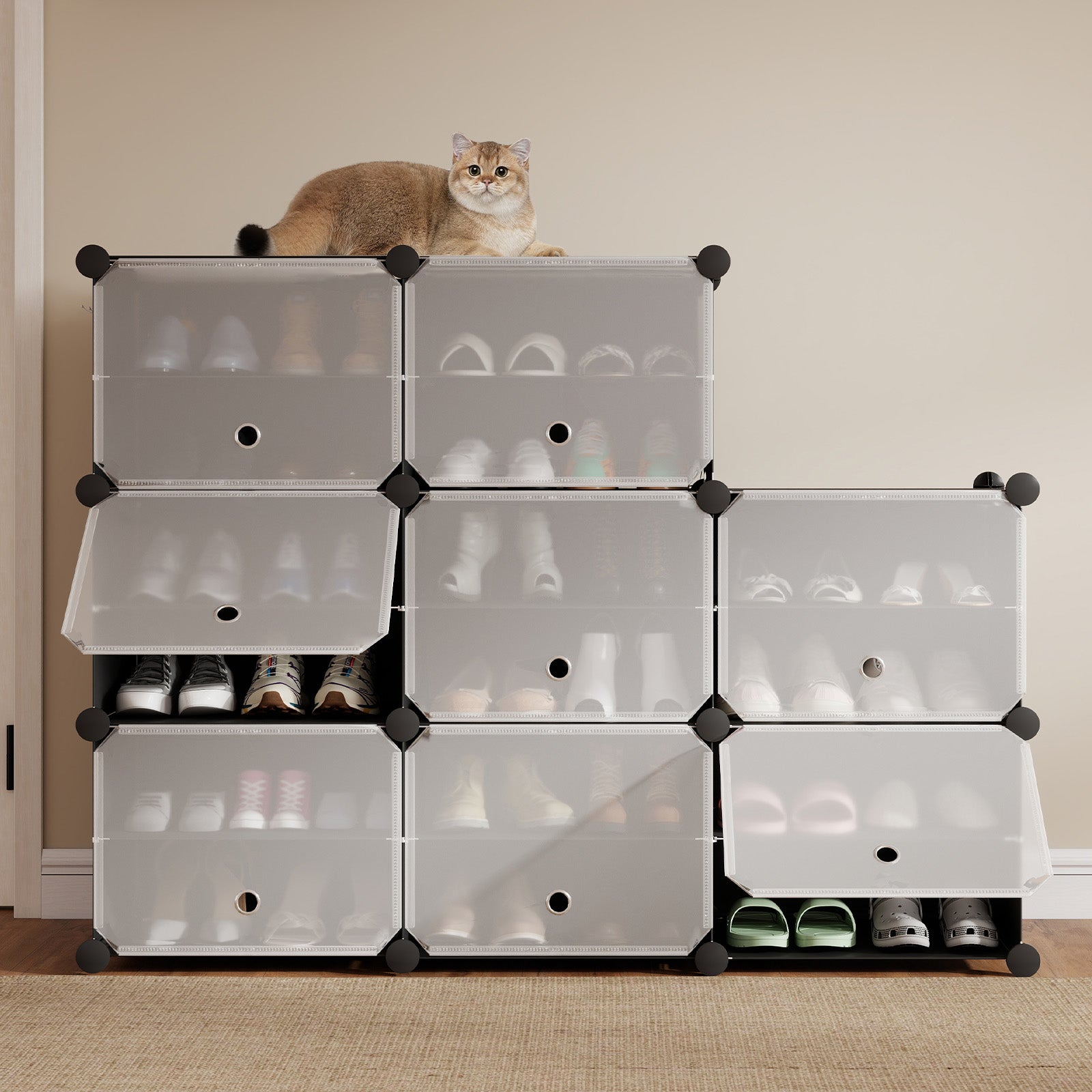 Sekey Schuhschrank Schwarz – Modulares Stecksystem, stabil & platzsparend, ideal für Flur & Kleiderschrank